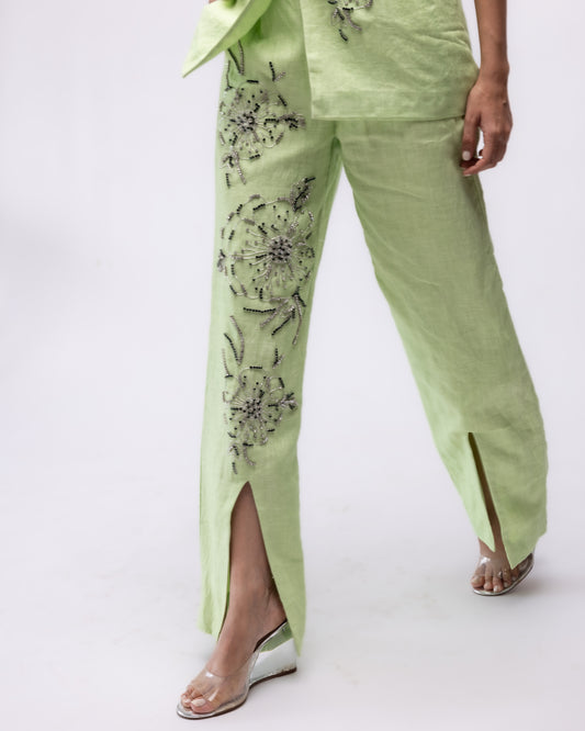 100% high-waisted slit trousers with embellishments