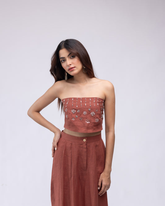 100% linen backless top with embellishing