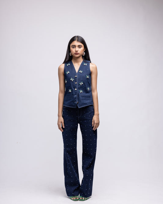 High-waisted embellised denim jeans