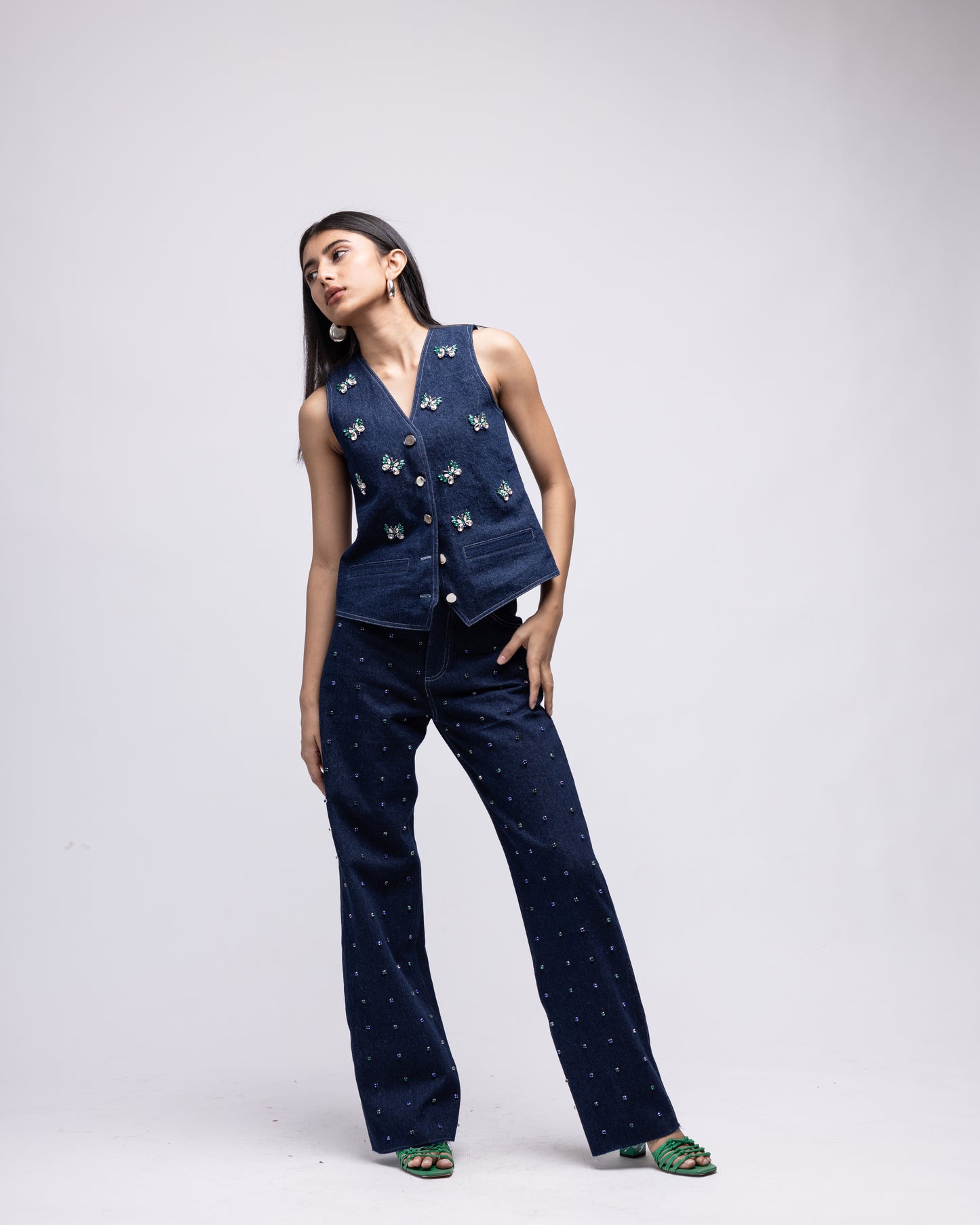 High-waisted embellised denim jeans