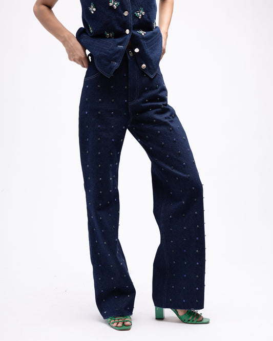 High-waisted embellised denim jeans