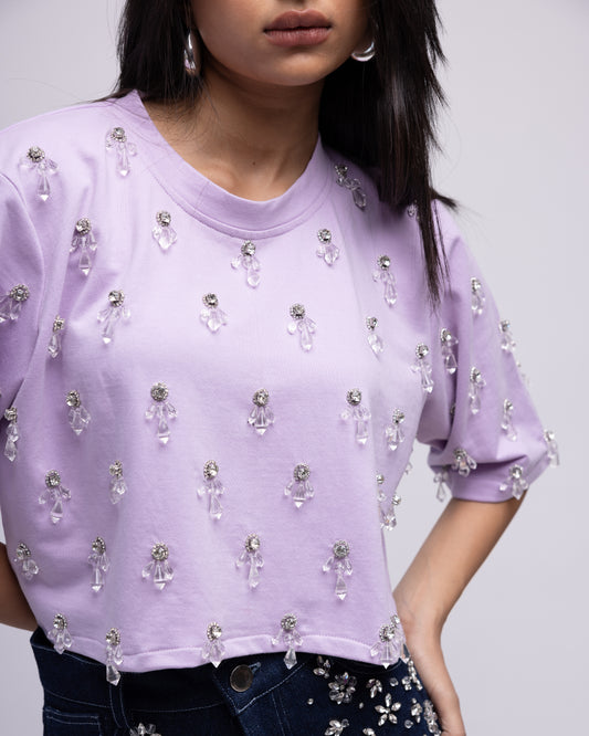 Embellished t-shirt with crystal drops