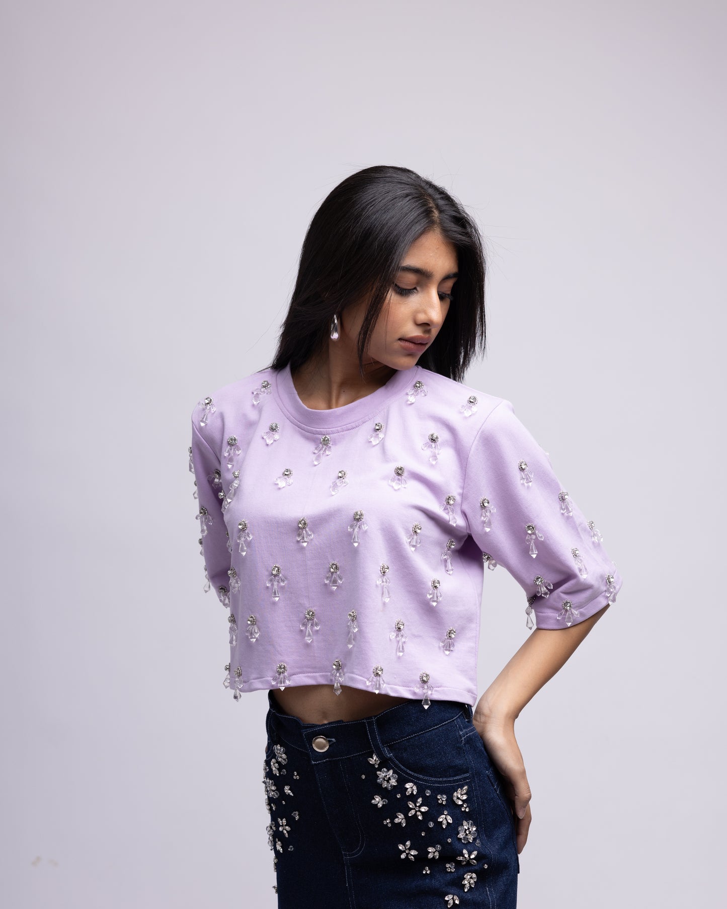 Embellished t-shirt with crystal drops