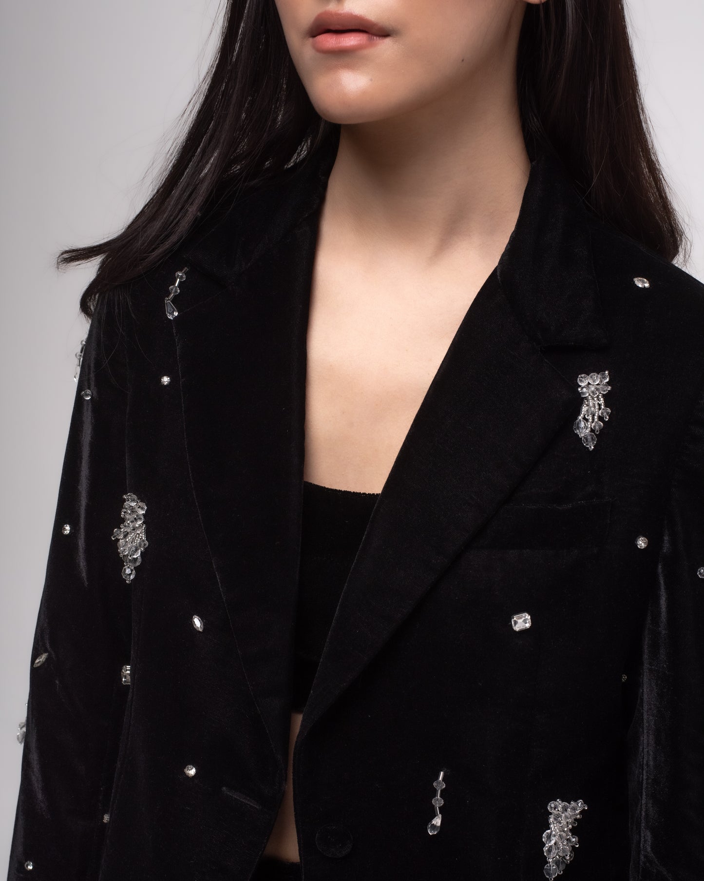 Embellished silk-velvet blazer