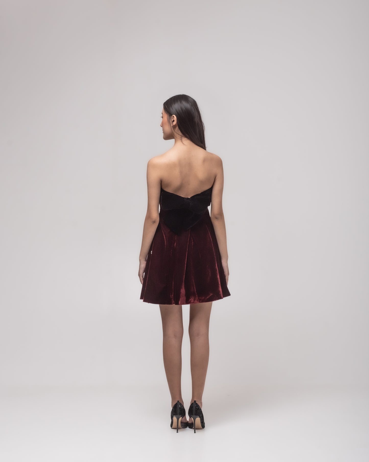 Off-shoulder flared silk-velvet mini dress