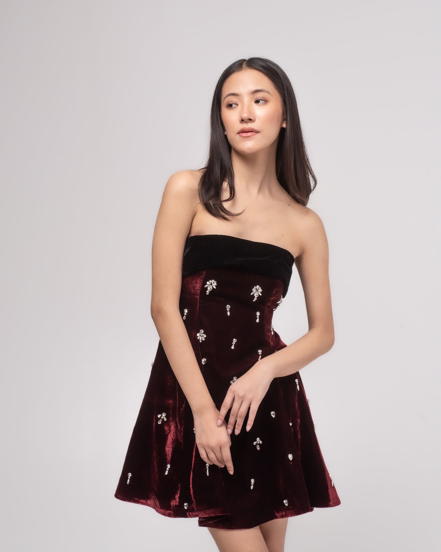 Off-shoulder flared silk-velvet mini dress