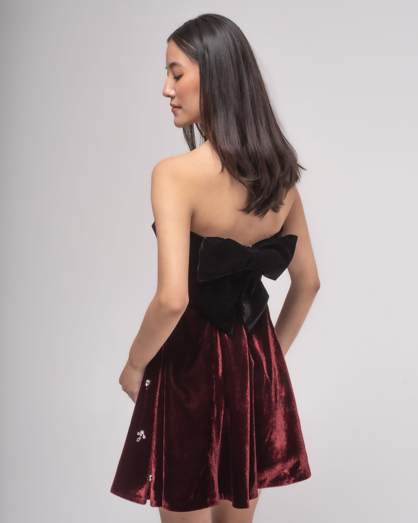 Off-shoulder flared silk-velvet mini dress