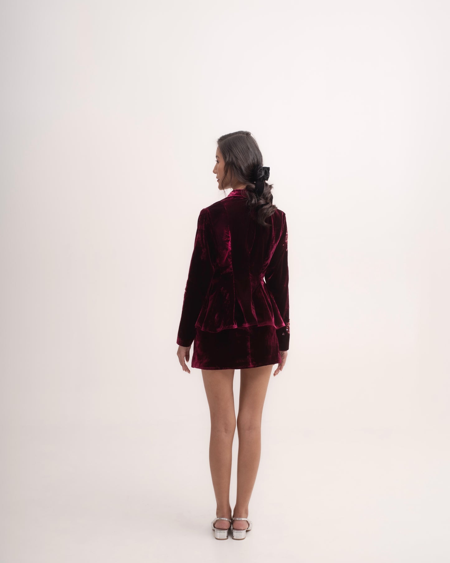 Silk-velvet pleated mini skirt