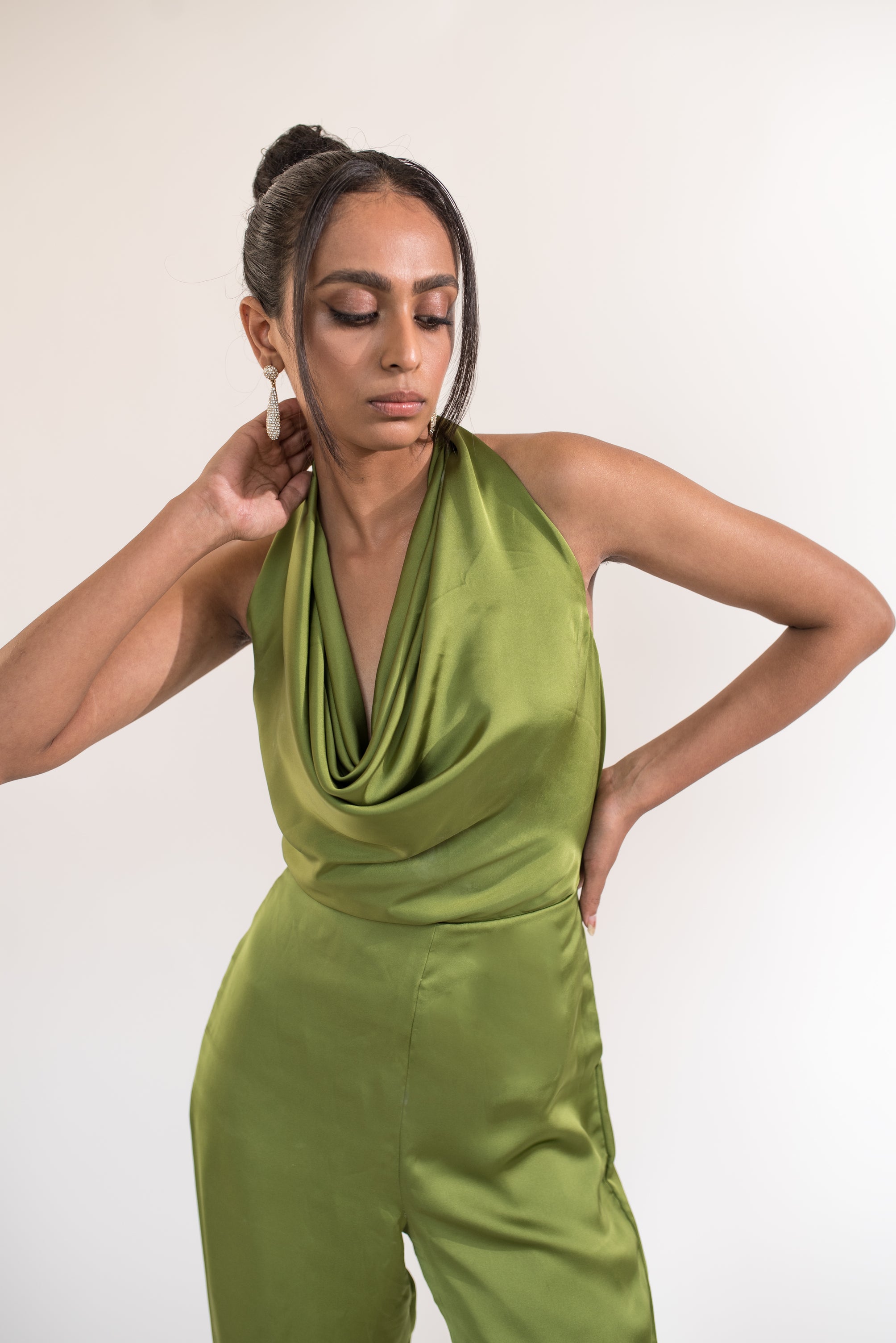 Satin cowl cheap neck jumpsuit